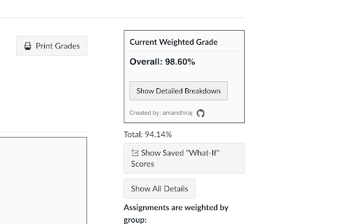 Canvas Weighted Grade Calculator  from Chrome web store to be run with OffiDocs Chromium online