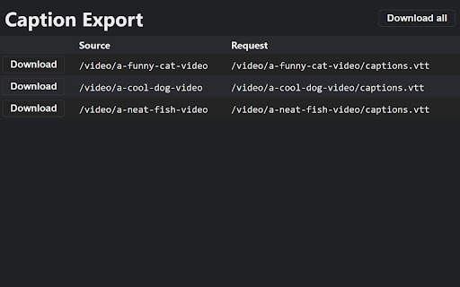 Caption Export  from Chrome web store to be run with OffiDocs Chromium online