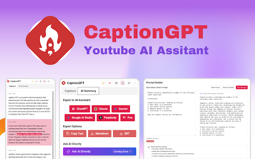 CaptionGPT YouTube AI Assistant  from Chrome web store to be run with OffiDocs Chromium online
