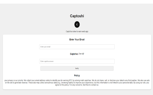 Captoshi Solve Captchas And Earn Bitcoin  from Chrome web store to be run with OffiDocs Chromium online