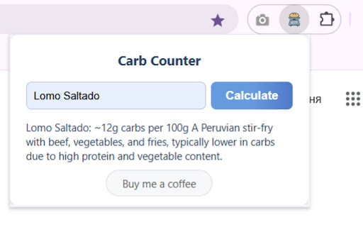 Carb Counter  from Chrome web store to be run with OffiDocs Chromium online