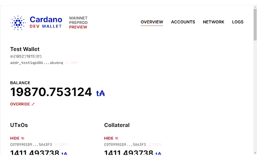 Cardano Dev Wallet  from Chrome web store to be run with OffiDocs Chromium online