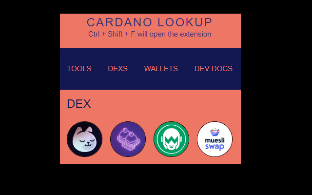 Cardano Lookup  from Chrome web store to be run with OffiDocs Chromium online
