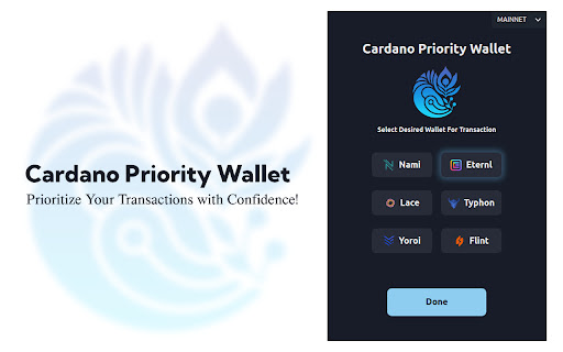 Cardano Priority Wallet  from Chrome web store to be run with OffiDocs Chromium online