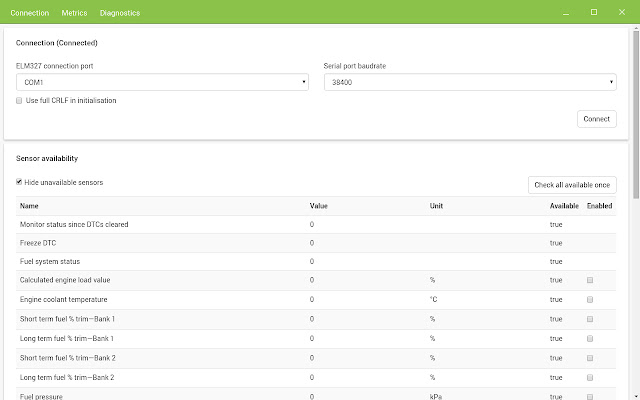 Car diagnostics with ELM327  from Chrome web store to be run with OffiDocs Chromium online