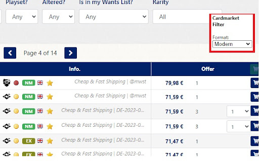 Cardmarket Format Filter from Chrome web store to be run with OffiDocs Chromium online Cardmarket Format Filter from Chrome web store to be run with OffiDocs Chromium online