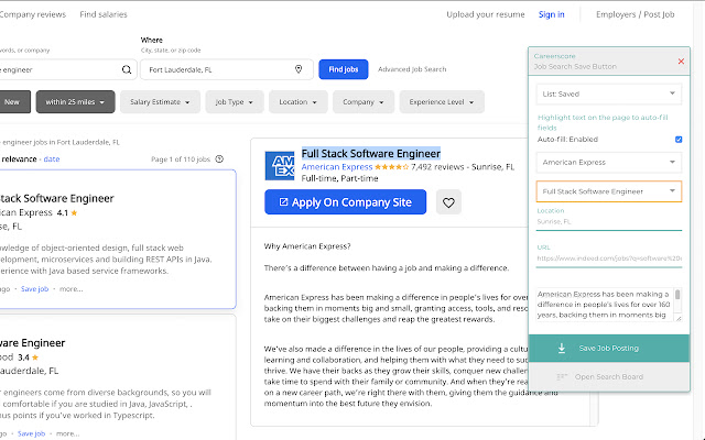 Careerscore: OffiDocs Chromium オンラインで実行される Chrome Web ストアの求人検索保存ボタン