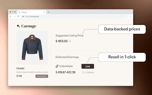 Carouge | Streamline reselling: save, create, and cross list in seconds.  from Chrome web store to be run with OffiDocs Chromium online