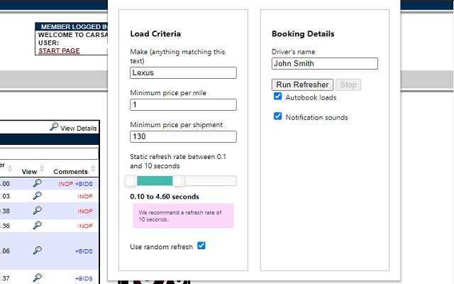 Carsbooker  from Chrome web store to be run with OffiDocs Chromium online