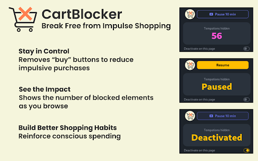 CartBlocker  from Chrome web store to be run with OffiDocs Chromium online