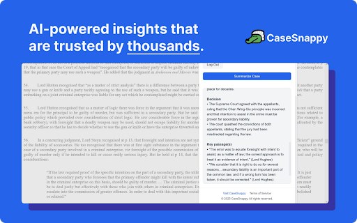 CaseSnappy Summarizer: AI Powered Legal Insights  from Chrome web store to be run with OffiDocs Chromium online