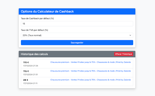 CashbackCalc  from Chrome web store to be run with OffiDocs Chromium online