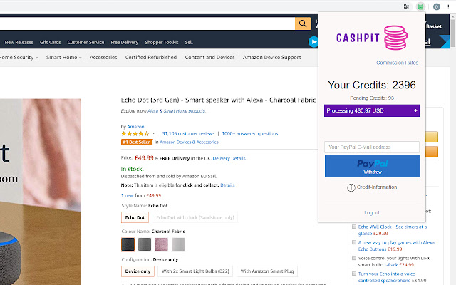 Cashpit Cashback for Amazon  from Chrome web store to be run with OffiDocs Chromium online