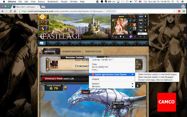 Castle Age Monster Code Opener  from Chrome web store to be run with OffiDocs Chromium online