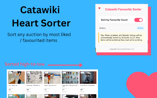 Catawiki Heart Sorter  from Chrome web store to be run with OffiDocs Chromium online