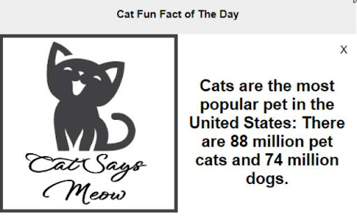 Cat Fun Facts from Chrome web store to be run with OffiDocs Chromium online Cat Fun Facts from Chrome web store to be run with OffiDocs Chromium online