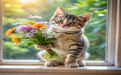 Cat hugging flowers wallpaper  from Chrome web store to be run with OffiDocs Chromium online