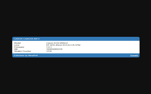 CCFI Canon camera free info  from Chrome web store to be run with OffiDocs Chromium online