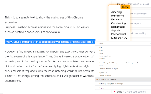 Celerity AI Text Enhancer  from Chrome web store to be run with OffiDocs Chromium online