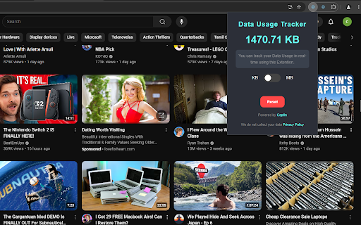 CeptIn Data Usage Tracker  from Chrome web store to be run with OffiDocs Chromium online