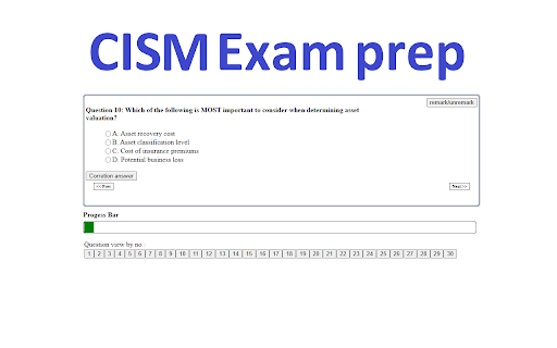 Certified Information Security Manager (CISM) Exam prep plugin  from Chrome web store to be run with OffiDocs Chromium online