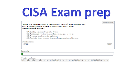Certified Information Systems Auditor (CISA) Exam prep plugin  from Chrome web store to be run with OffiDocs Chromium online