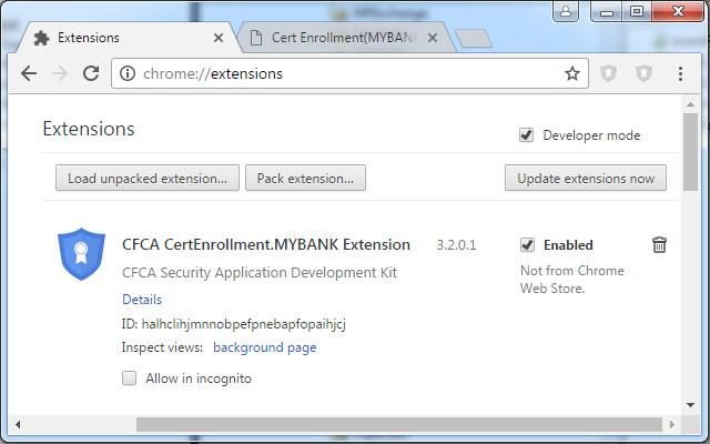 CFCA CertEnrollment.MYBANK Extension  from Chrome web store to be run with OffiDocs Chromium online