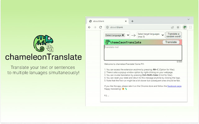 chameleonTranslate  from Chrome web store to be run with OffiDocs Chromium online
