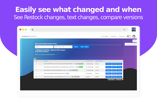Changedetection.io Website Monitor  from Chrome web store to be run with OffiDocs Chromium online