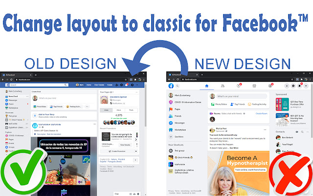 ऑफिस डॉक्स क्रोमियम ऑनलाइन के साथ चलाने के लिए क्रोम वेब स्टोर से फेसबुक ™ के लिए लेआउट को क्लासिक में बदलें