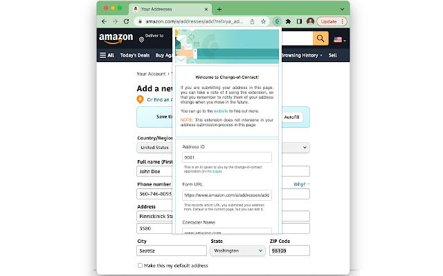 Change of Contact Extension  from Chrome web store to be run with OffiDocs Chromium online