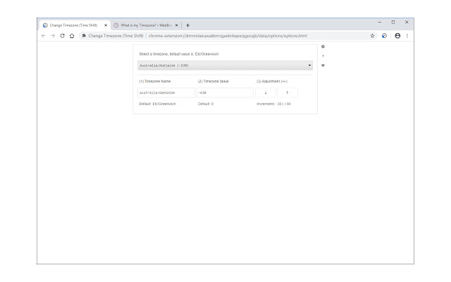 Change Timezone (Time Shift)  from Chrome web store to be run with OffiDocs Chromium online Change Timezone (Time Shift)  from Chrome web store to be run with OffiDocs Chromium online