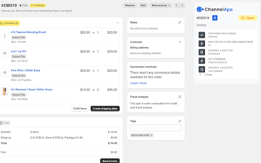 ChannelApe  from Chrome web store to be run with OffiDocs Chromium online