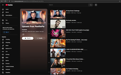 Channel Playlists for Youtube  from Chrome web store to be run with OffiDocs Chromium online