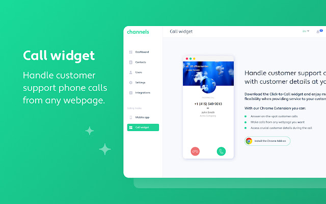 Channels Click to Call  from Chrome web store to be run with OffiDocs Chromium online