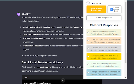 Chat2Docs  from Chrome web store to be run with OffiDocs Chromium online