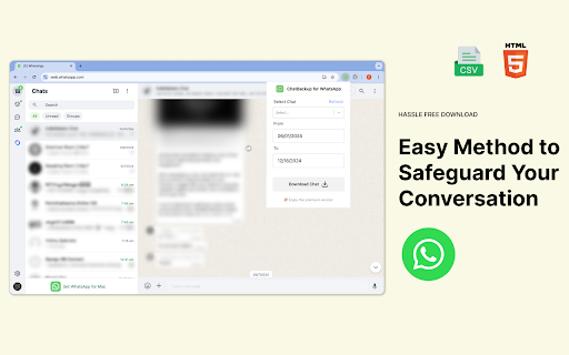 ChatBackup for WhatsApp Download WhatsApp chat history from PC  from Chrome web store to be run with OffiDocs Chromium online