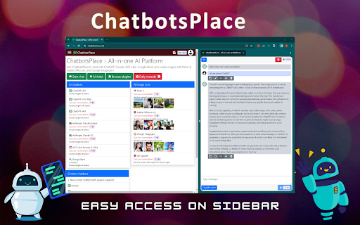 ChatbotsPlace AI Hub  from Chrome web store to be run with OffiDocs Chromium online