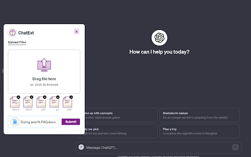 ChatExt ChatGPT File Uploader  from Chrome web store to be run with OffiDocs Chromium online