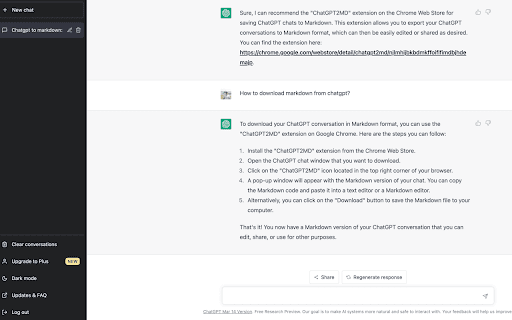 chatgpt2md  from Chrome web store to be run with OffiDocs Chromium online
