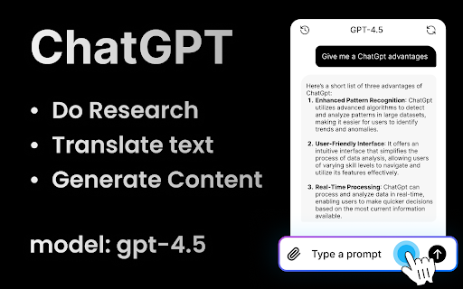 Chat GPT 4.5  from Chrome web store to be run with OffiDocs Chromium online