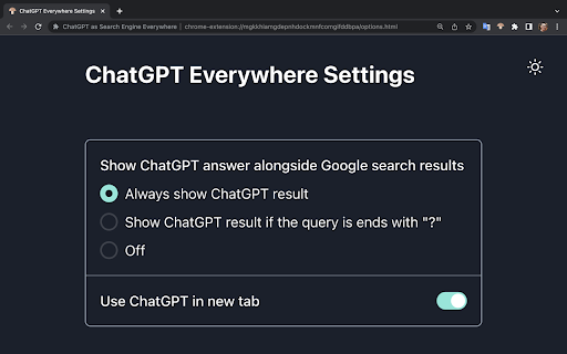 ChatGPT as Search Engine Everywhere  from Chrome web store to be run with OffiDocs Chromium online