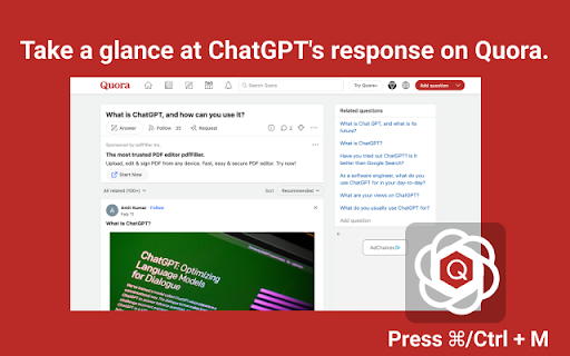 ChatGPT Assistant For Quora™  from Chrome web store to be run with OffiDocs Chromium online