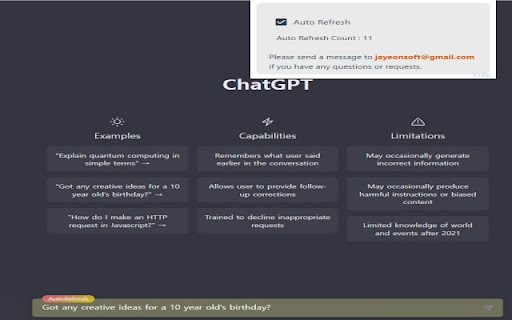 ChatGPT Auto Refresh  from Chrome web store to be run with OffiDocs Chromium online