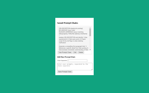 ChatGPT Chain Prompts Free Automated Message Queue  from Chrome web store to be run with OffiDocs Chromium online