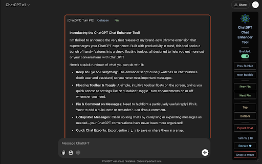 ChatGPT Chat Enhancer Tool  from Chrome web store to be run with OffiDocs Chromium online