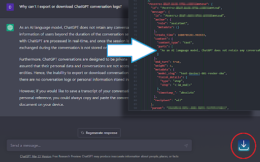 ChatGPT: Chat Log Export (JSON)  from Chrome web store to be run with OffiDocs Chromium online