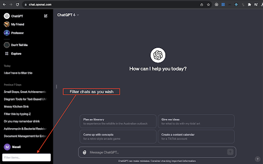 ChatGPT Chats Filter  from Chrome web store to be run with OffiDocs Chromium online