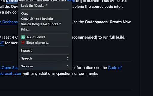 ChatGPT context menu  from Chrome web store to be run with OffiDocs Chromium online