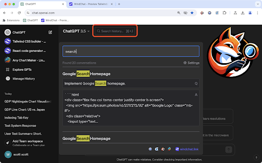 ChatGPT Conversation History Search  Claude AI Messages Search  from Chrome web store to be run with OffiDocs Chromium online